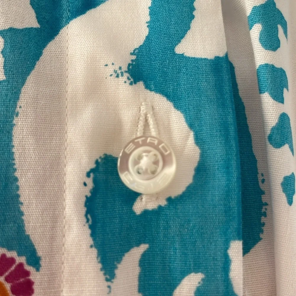 ETRO Made in Italy Turquoise/Magenta White Blouse. GORGEOUS!! Like New! Size 42 - Picture 9 of 9